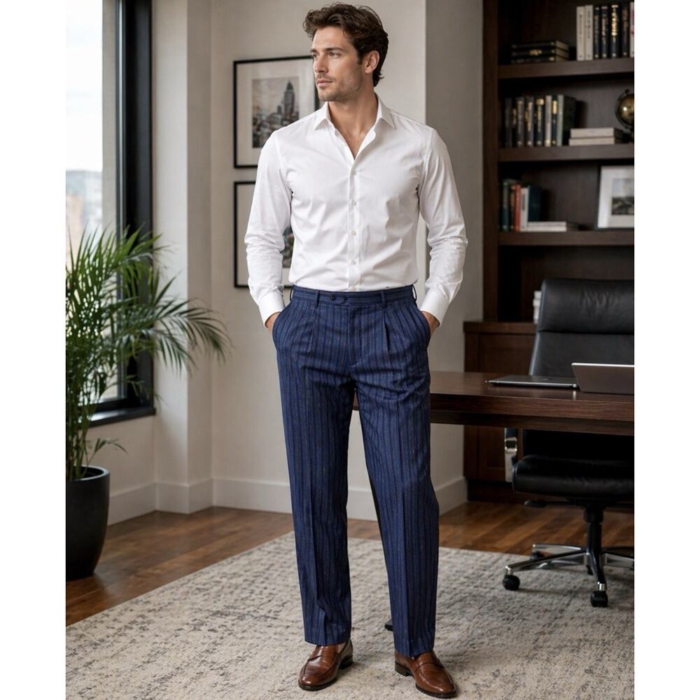 Vintage John Henry Farah Mens Dress Pants 36x34 Blue Pinstripe Slacks NWT Retro